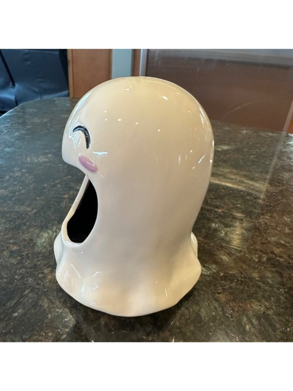 Halloween Ghost Smiling Candy Dish Holder 5 inch Ceramic White Unique Eclectic - Picture 4 of 8